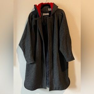 Herman Kay vintage oversized gray wool jacket with red lined hood